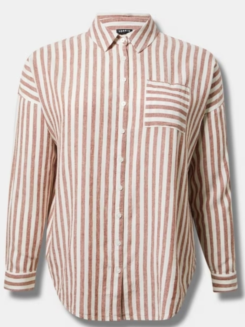 Torrid - Relaxed Linen-Blend Tunic Striped Shirt - Size 3 - Classic Striped